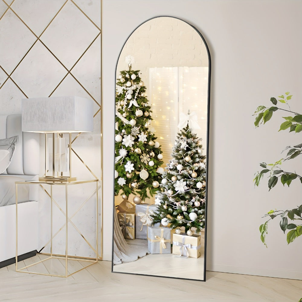 Full Length Mirror Floor Standing, Arched & Rect Body Mirror with Stand, Hanging or Leaning Wall Mirror, Aluminum Alloy Thin Frame for Bedroom Hotel Bathroom