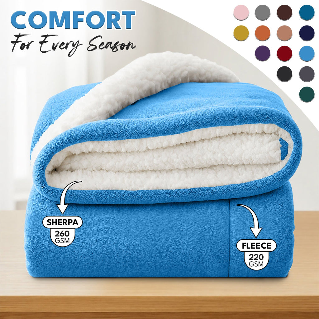 Sherpa Flannel Blanket ¨C Double-Layer Ultra Soft Warm Throw for Bed, Sofa & Bedroom Decor, Better Sleep, 14 Colors, 3 Sizes