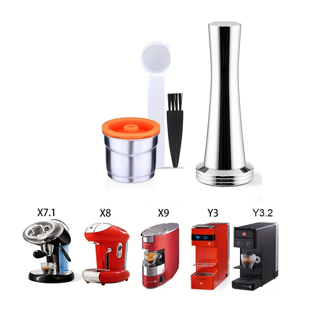 Reusable Coffee Filter Capsule for Illy Y3.2 & X7.1 Machines, Stainless Steel Refillable Coffee Pod Cup with Tamper, Eco-Friendly Reusable Espresso Capsule Accessory