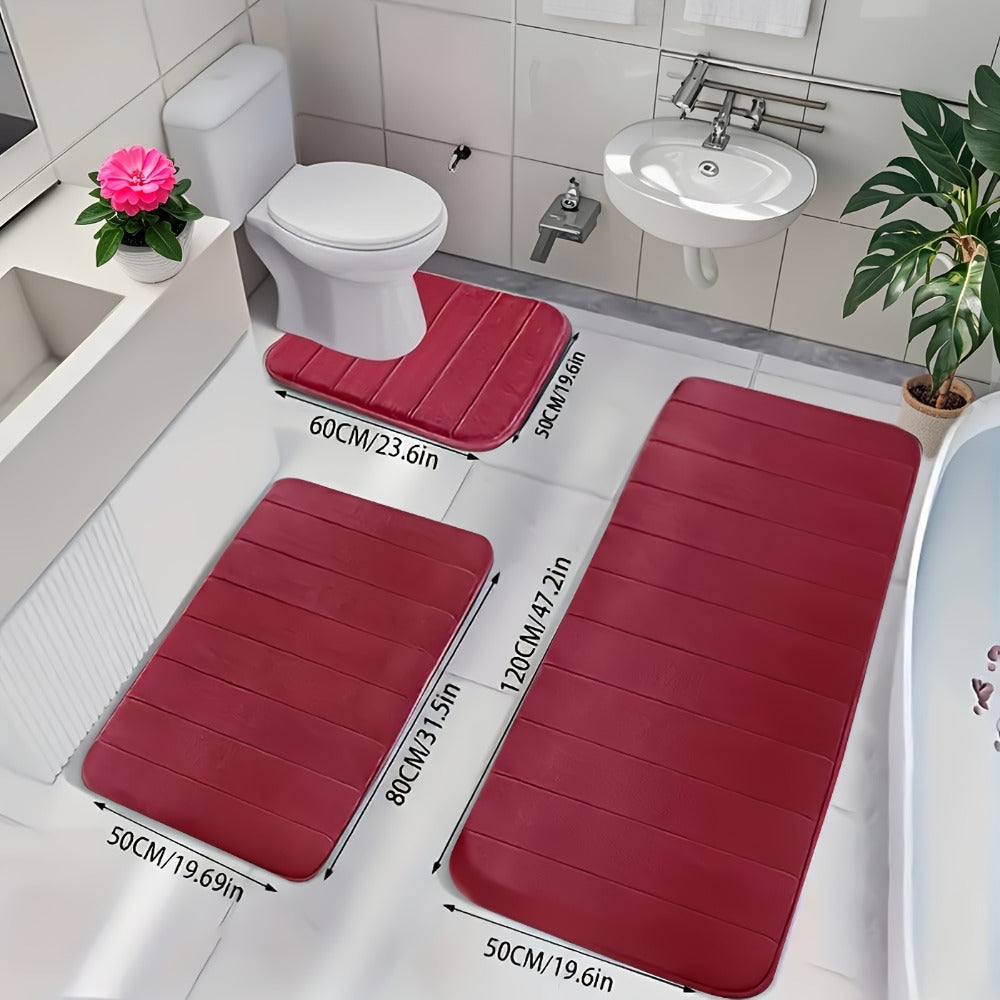 Memory Foam Bath Mat Set 3-Pack Non-Slip Soft Plush Absorbent Bathroom Rug for Shower Kitchen Bedroom Indoor Use