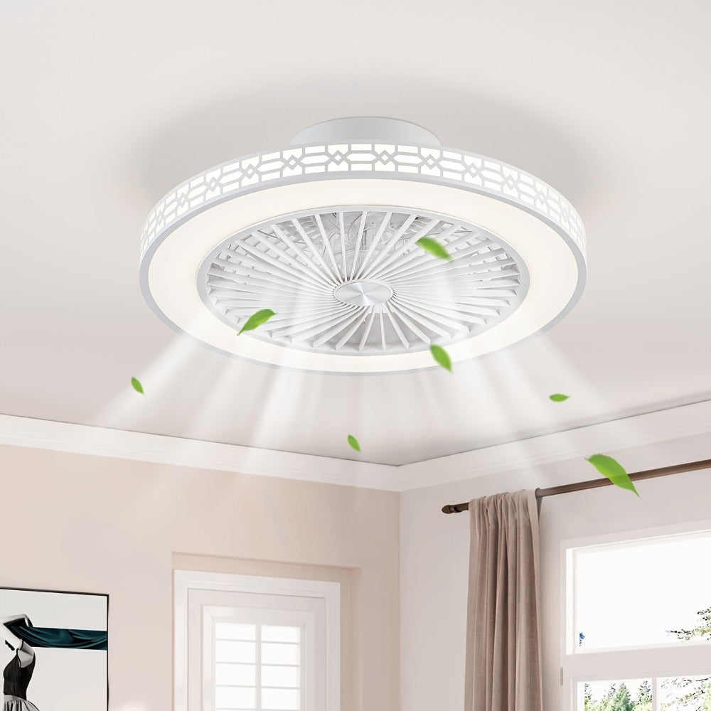 LED Ceiling Fan with Light 20 Inch Modern Flush Mount Adjustable Color Temperature 3000K to 6500K Reversible Airflow for Bedroom Office Study Indoor Spaces