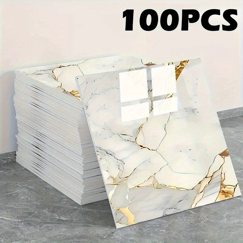 Peel and Stick Wall Tiles 50/100pcs Waterproof PVC Marble Self Adhesive Vinyl Tile Stickers for Bathroom Kitchen Living Room, TV Backdrop Shower Wall Panels Modern Home Decor Easy Installation