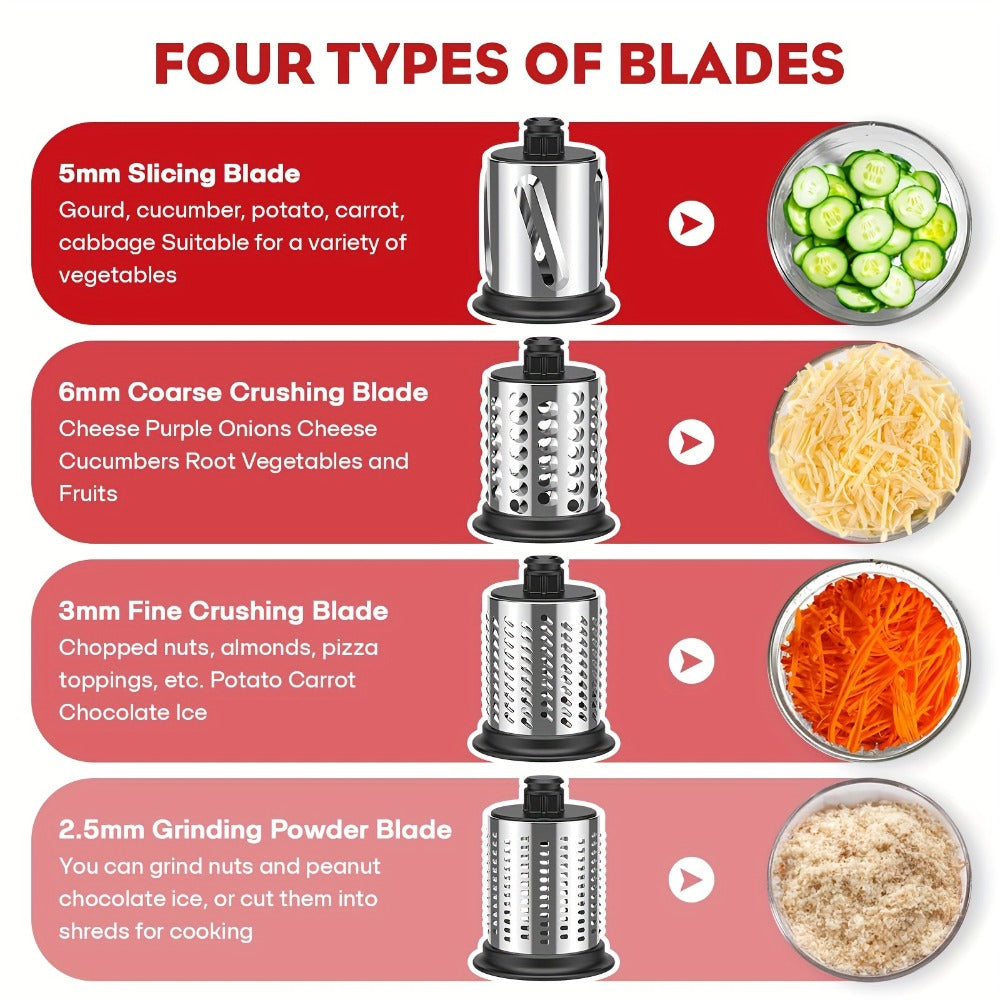 Stainless Steel Slicer Shredder Attachment for Stand Mixers with 4 Dishwasher Safe Blades ¨C Multi-Function Vegetable Fruit Cheese Grater Salad Maker & Powder Grinder for Carrots Potatoes