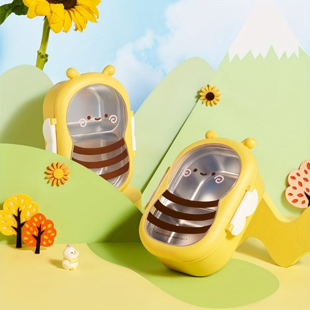 Cute Bee Lunch Box Stainless Steel ¨C 304 Food Grade 2-Compartment Bento Box with Bee-Themed Lid for Kids, School, Office & Picnic ¨C Lightweight Leakproof Lunchbox Gift
