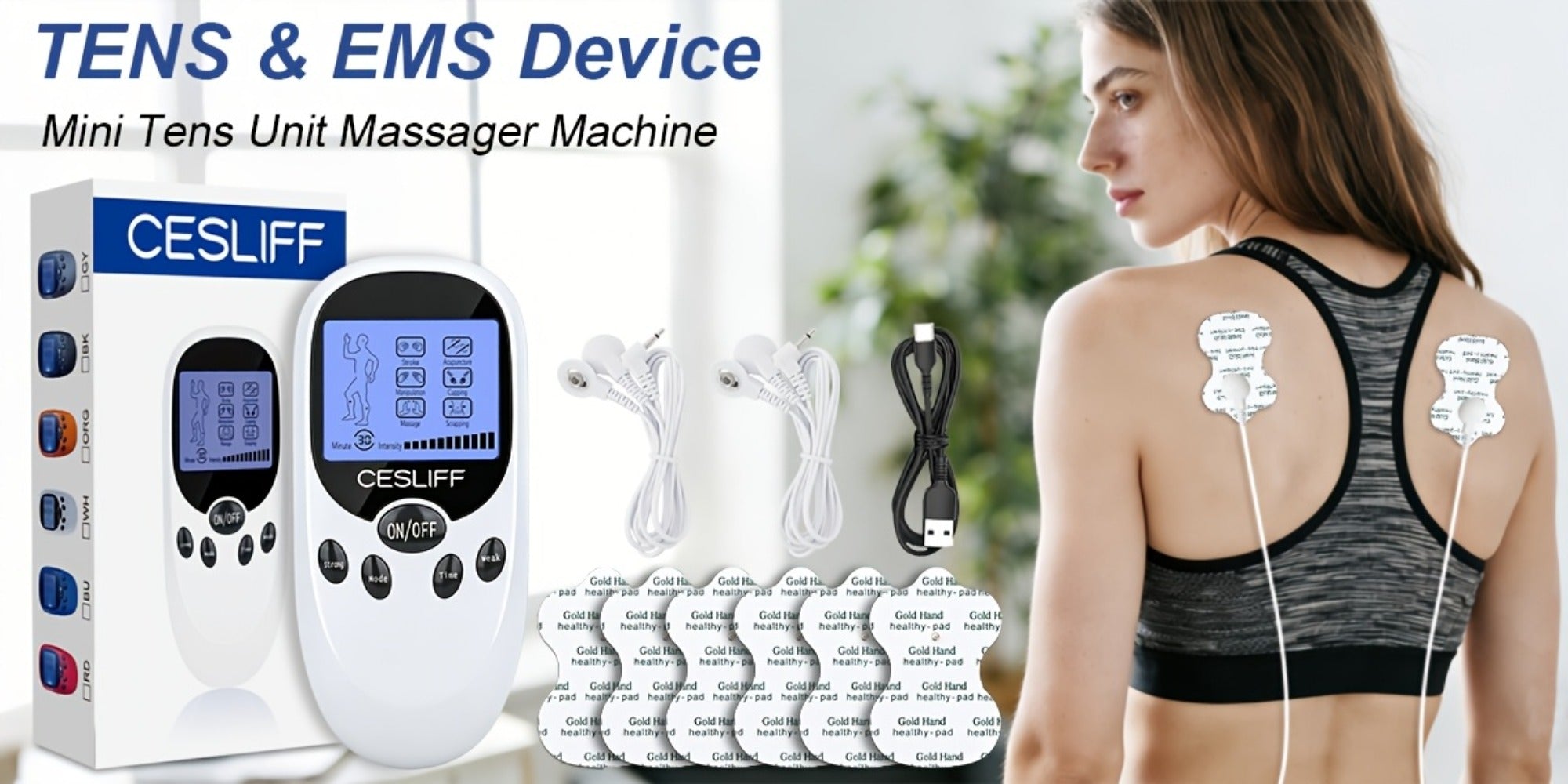 TENS EMS Dual Channel Muscle Stimulator Massager ¨C 8 Electrodes for Back, Shoulder & Knee Pain Relief, Muscle Recovery, Portable Electric Pulse Therapy Device