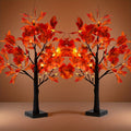 LED Maple Leaf Tree Decor Light Up Desktop Ornament 2 Pack | 24 LED Battery Powered Warm Light | Autumn Thanksgiving Table Lamp for Home Bedroom Party Wedding Holiday Gift