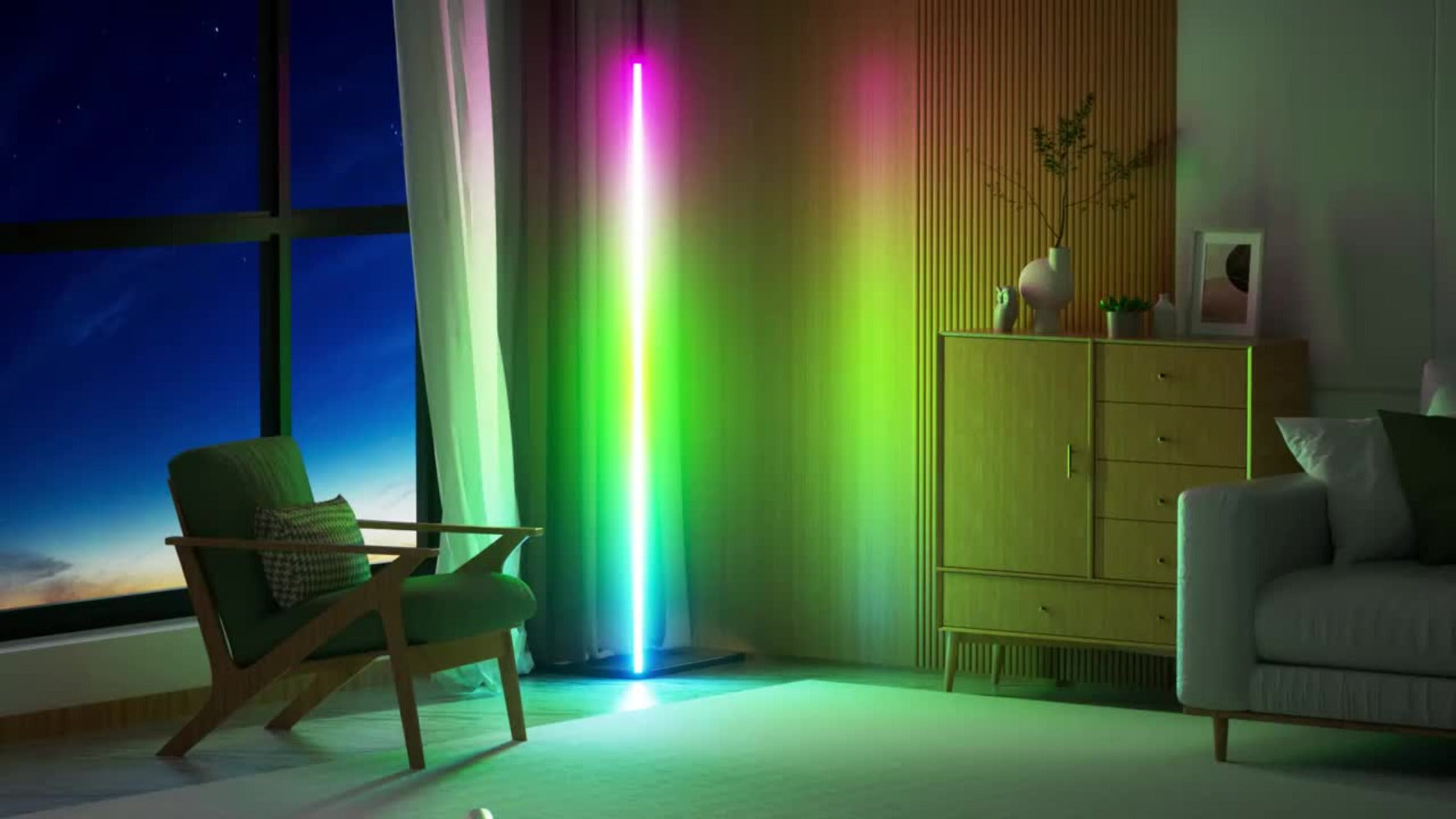 RGB Smart Floor Lamp 56 Inch ¨C 16 Million DIY Color Changing with App & Remote Control, Music Sync, 4 Modes, USB Powered for Game Room, Christmas & Halloween Decor (1, 2 or 4 Pack)