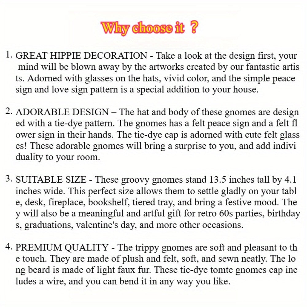 Hippie Gnomes Decorations 2 Pack ¨C Groovy Tie Dye Tomte Figurines with Peace Sign & Fashion Glasses, 13.5¡± Swedish Gnome Shelf Sitters for Farmhouse, Christmas, Halloween & Party Decor