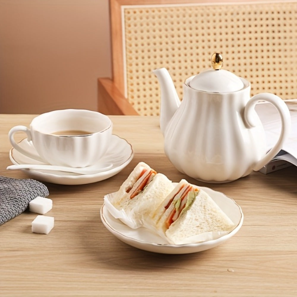 Porcelain Tea Set for 6 - 22 Piece British Royal Floral Service with Teapot, Cups & Saucers, Sugar Bowl, Cream Pitcher & Tea Strainer