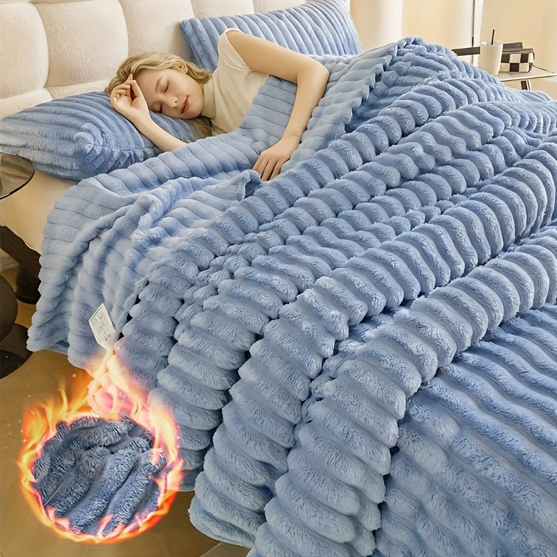 Reversible Faux Rabbit Hair Blanket ¨C Thickened Soft Thermal Throw for Bed, Nap, Office & Camping, All Season, 4 Colors, 5 Sizes