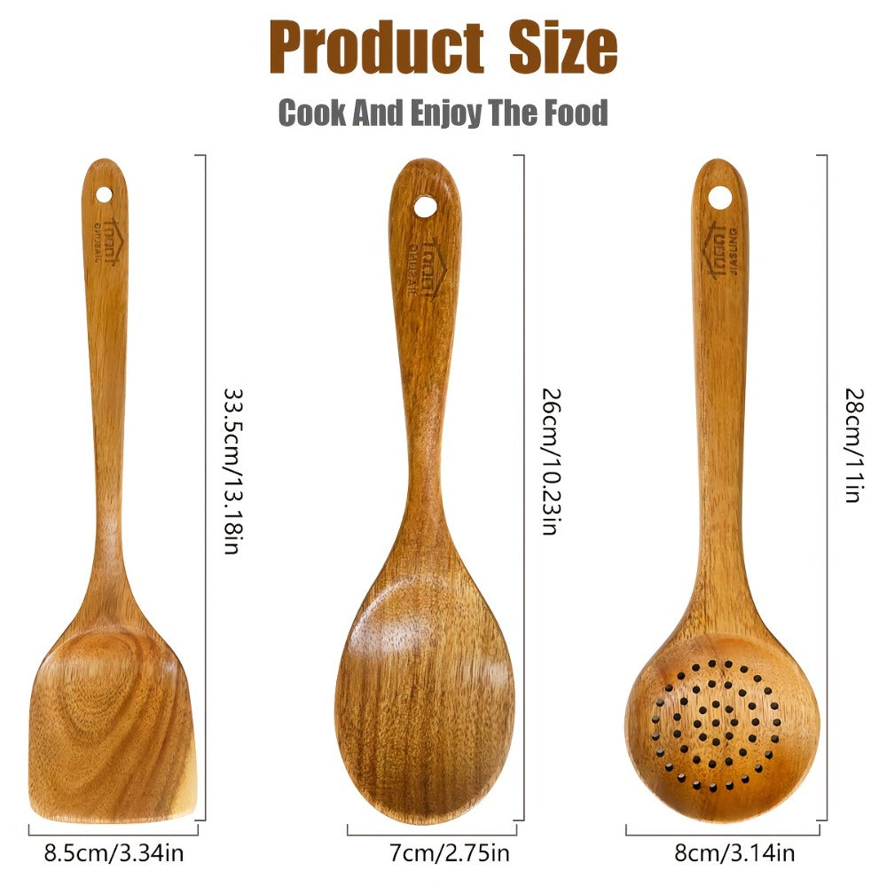 Wooden Kitchen Utensils Set 3/5/7Pcs ¨C Natural Wood Spoons, Spurtle, Ladle & Wok Spatulas for Non-Stick Pans | Heat Resistant, Ergonomic Handle, Easy to Clean