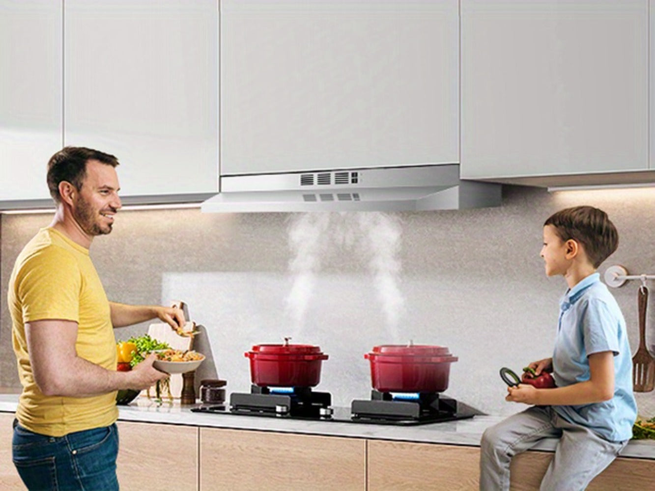 Range Hood 36 Inch Under Cabinet Ducted Ductless Convertible Stainless Steel 350CFM 2-Speed Exhaust Fan LED Light 3-Layer Aluminum Mesh Filter Top Rear Venting Kitchen Vent Hood