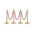 Stanchion Posts with Red Velvet Rope Set - Gold Crowd Control Barrier, 201 Stainless Steel Queue Poles with Sand-Fillable Base & 4-Way Connectors, for Wedding Event Party Museum Hotel, 4/6/8 Pcs