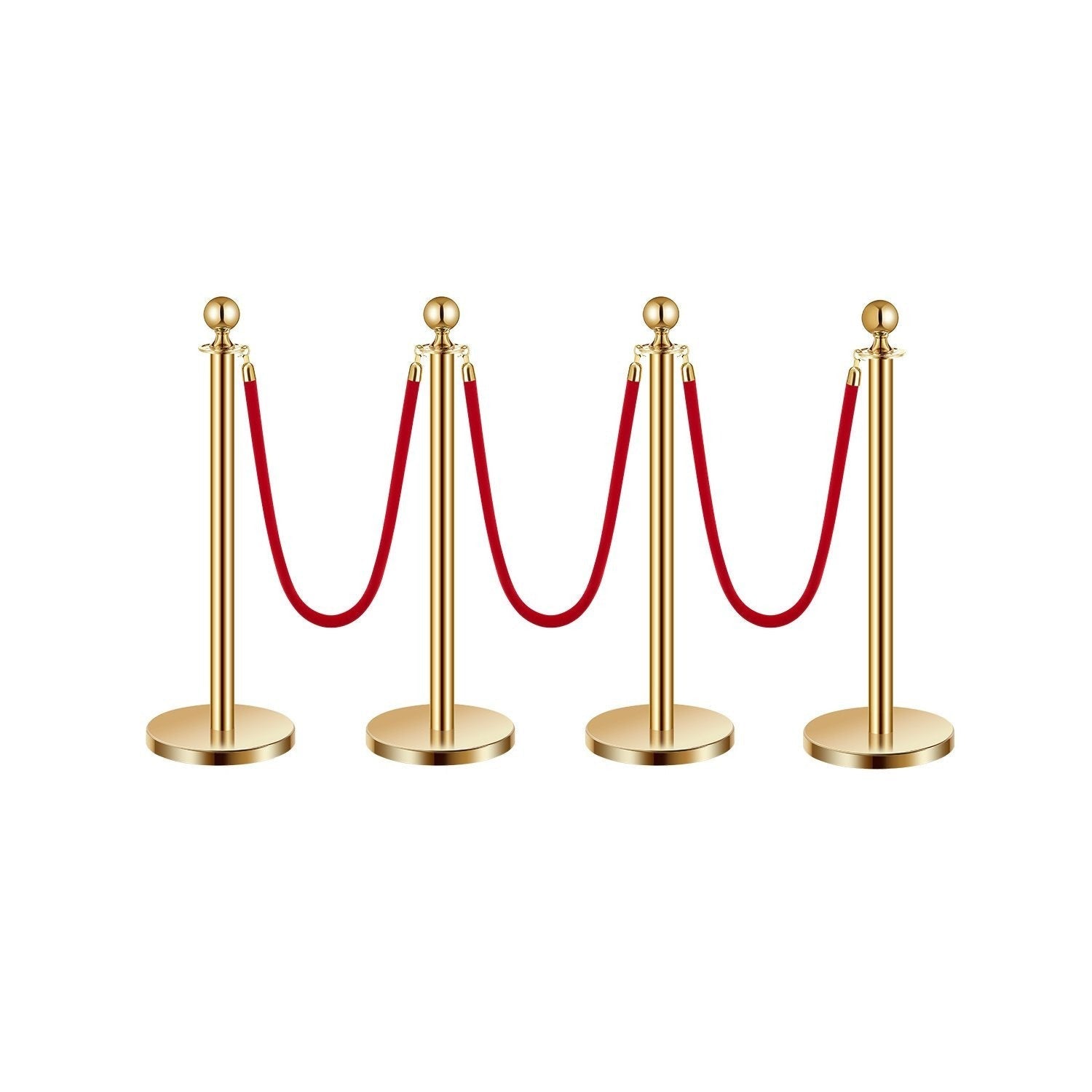 Stanchion Posts with Red Velvet Rope Set - Gold Crowd Control Barrier, 201 Stainless Steel Queue Poles with Sand-Fillable Base & 4-Way Connectors, for Wedding Event Party Museum Hotel, 4/6/8 Pcs