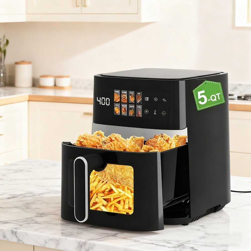 Air Fryer 5 Quart 8-in-1 Electric Hot Air Oven 1350W with LED Touchscreen & 360¡ã Hot Air Circulation ¨C Large Capacity Digital Air Fryer for Fry Roast Bake Grill Dehydrate, Black
