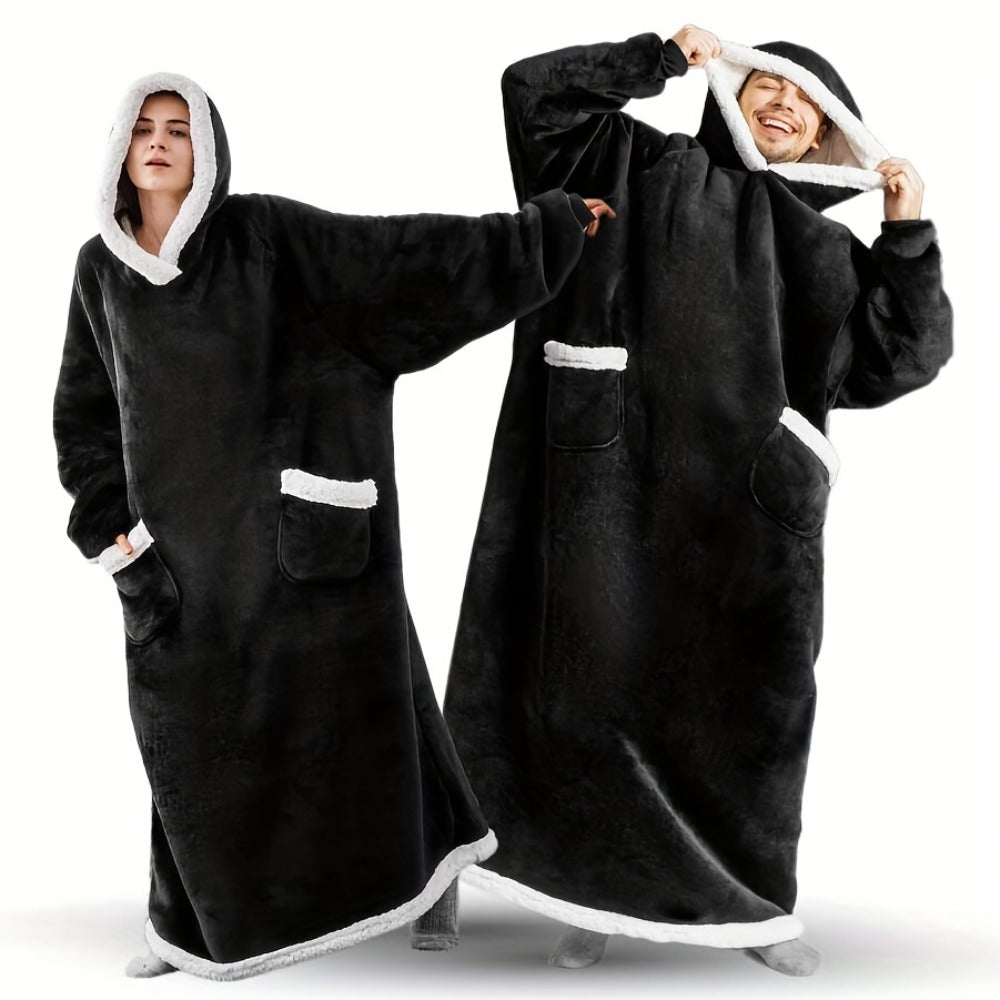 Wearable Blanket with Sleeves ¨C Oversized Long Flannel Hoodie Sweatshirt Pullover for Women & Men, Giant TV Blanket, 2 Colors