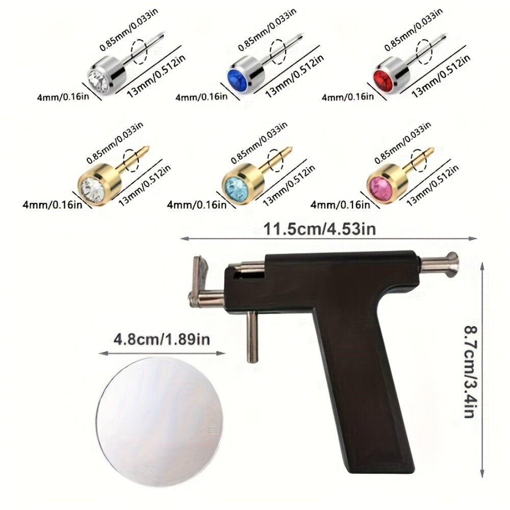Ear Piercing Gun Kit 36pcs - 24 Stainless Steel Studs & 12 Crown-Shaped Earrings with Reusable Black Piercing Tool, Marking Pen & Stainless Steel Jewelry Set for Home Salon Use