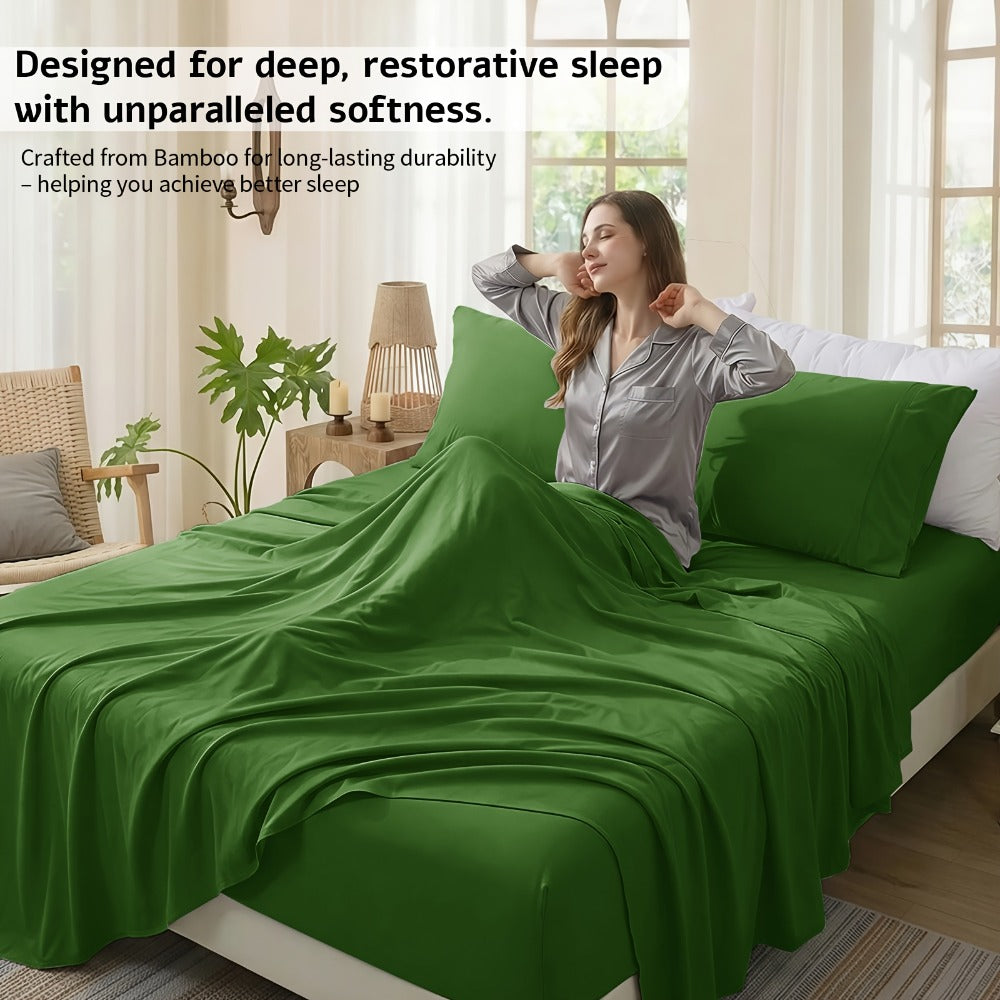Bamboo Bed Sheet Set 6-Piece Cooling Soft Bedding with Deep Pocket Fitted Sheet - Viscose Derived from Bamboo Sheets Twin Full Queen King Size Breathable Wrinkle-Resistant Luxury Bedding Set
