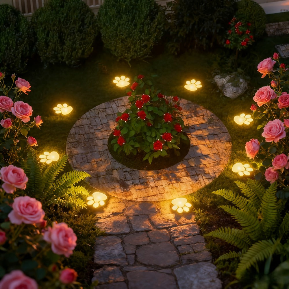 Solar Paw Print Garden Lights 2-Pack, LED Outdoor Path Lights IPX4 Waterproof, Lawn Terrace Yard Decor for Wedding Party Christmas Valentine