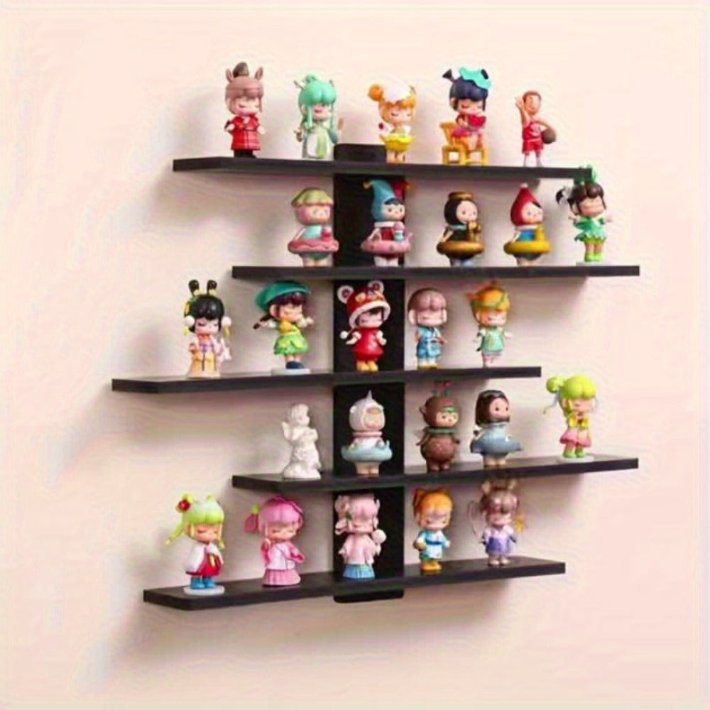 5-Tier Wall Mounted Floating Display Shelf Adjustable Fiberboard | Modern Decorative Storage Rack for Action Figures Building Blocks Collectibles Dolls Statues Home Office Shelving Unit Black White