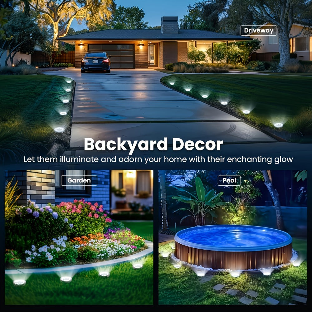 Solar Ground Lights Outdoor LED Path Lights Waterproof - Stainless Steel In-Ground Solar Lights for Lawn Driveway Courtyard Garden Pathway, Warm & Cool White Landscape Lighting Pack Options