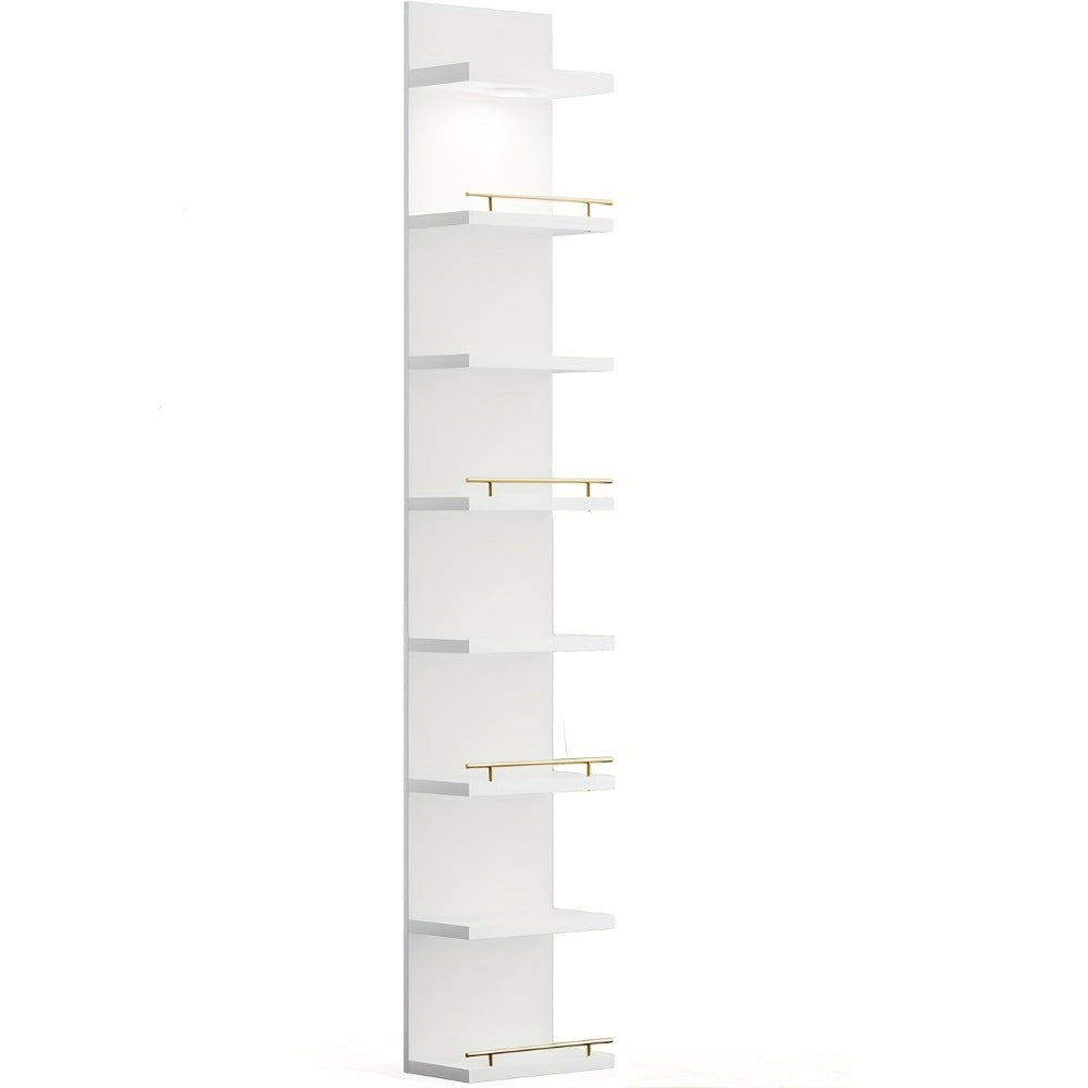 Floating Wall Shelves with LED Light - 6 & 8 Tier Wall Mounted Display Shelf Unit with Anti-Slip Rails for Bedroom, Living Room, Bathroom, Office & Dorm - Modern Space Saving Shelf (Black / White)