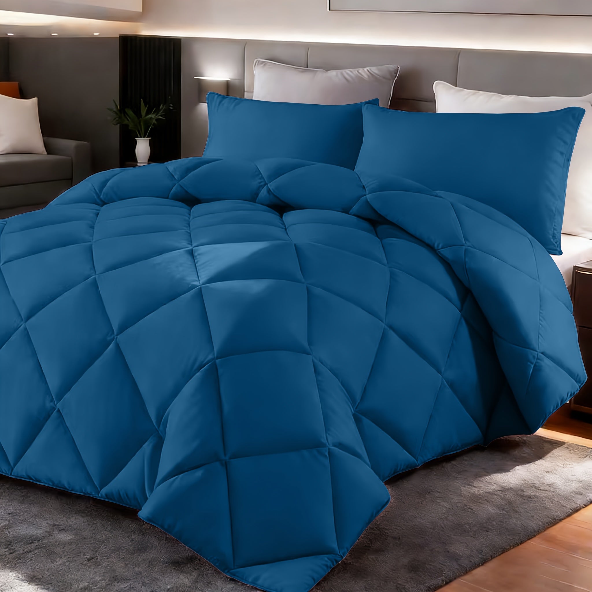 Comforter Set 2-3 Piece Rhombus Grid Luxury - Soft Lightweight Breathable Oversized Bedding Set with Pillowcases, All Season Twin Queen King, 24 Colors Available