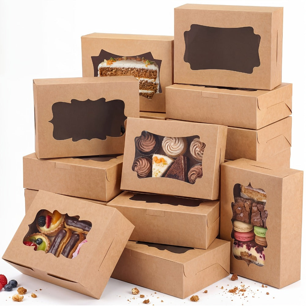 Cookie Boxes with Window 48 Pack ¨C 8x6x2.5¡± Kraft Bakery Treat Boxes for Cookies, Macarons, Pastries & Cake, Brown & White Cardboard Gift Boxes for Birthday, Wedding & Holiday Packaging