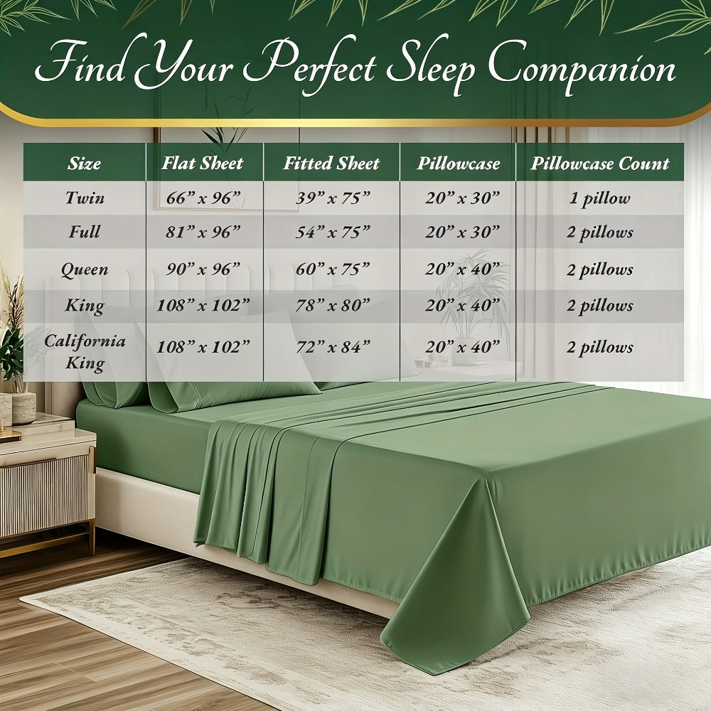 Bamboo Bed Sheet Set Twin Full Queen King - Cooling Soft Deep Pocket Fitted Sheets for Hot Sleepers, Moisture-Wicking Breathable Bedding Set Multiple Colors