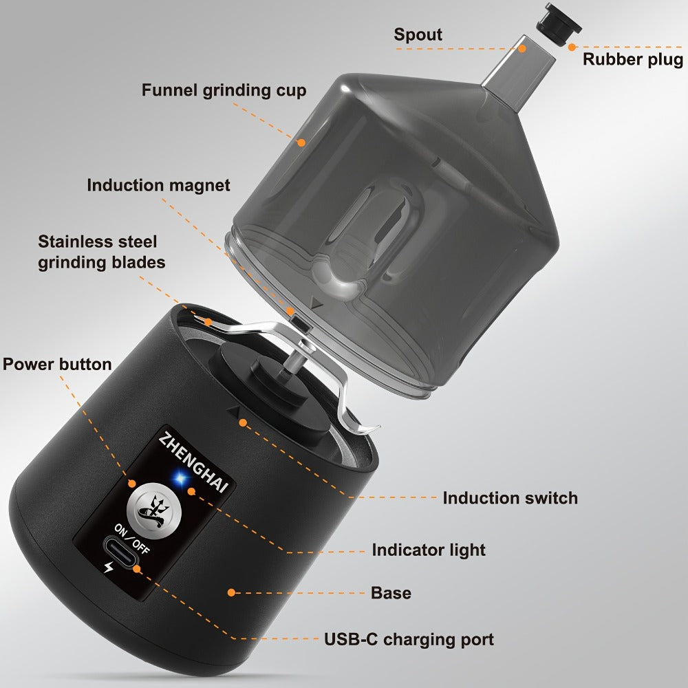 Electric Spice Grinder Portable 150W ¨C USB-C Rechargeable, Pulse Mode, Fast Grinding for Spices & Herbs, Compact Travel Size, Easy Dispensing, Includes Cleaning Brush, 5 Colors