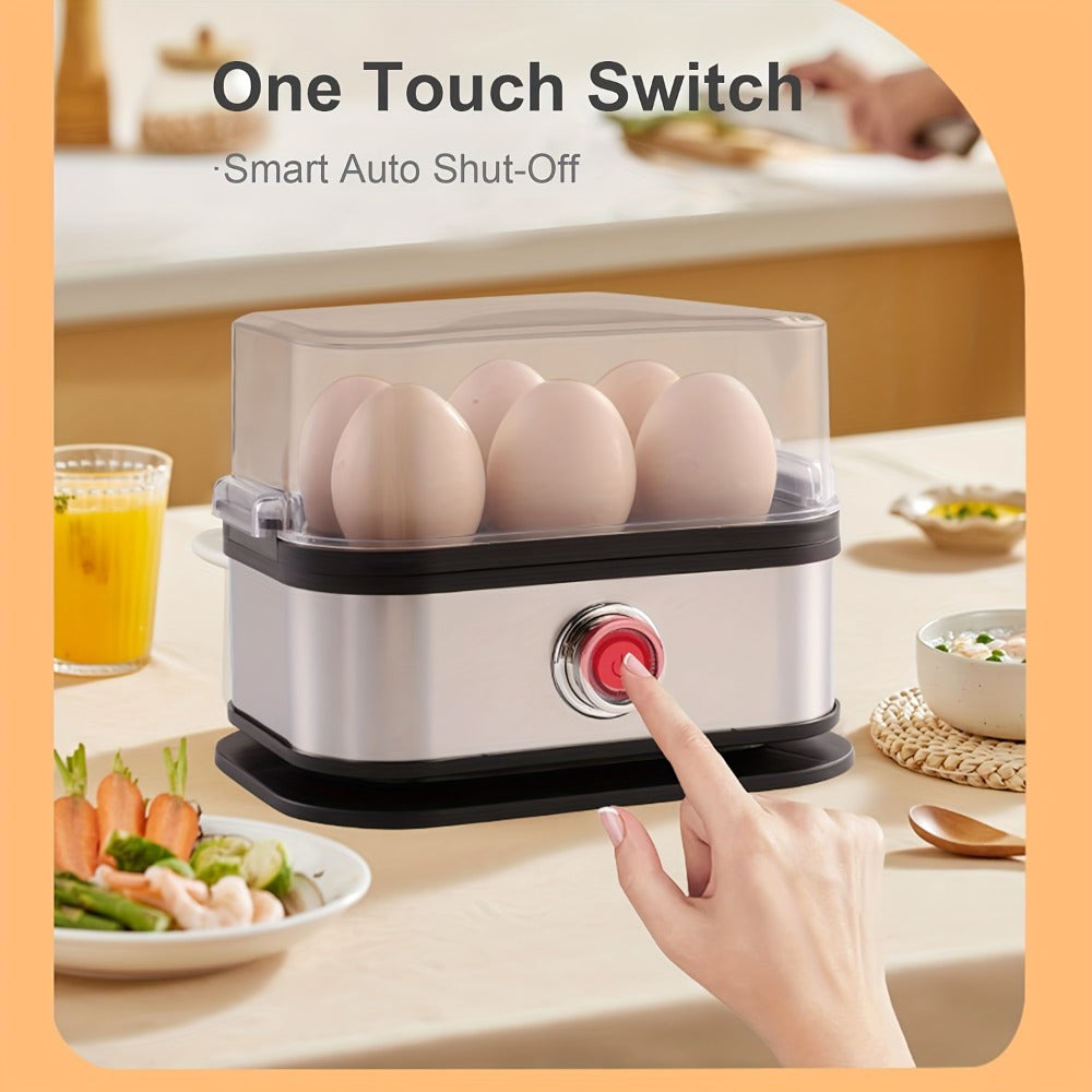 Rapid Electric Egg Cooker 6-Egg Capacity, 304 Stainless Steel Egg Boiler & Steamer for Hard, Medium & Soft Boiled Eggs, Auto Shut-Off with Audible Alarm, Compact Egg Poacher for Home Kitchen, Black