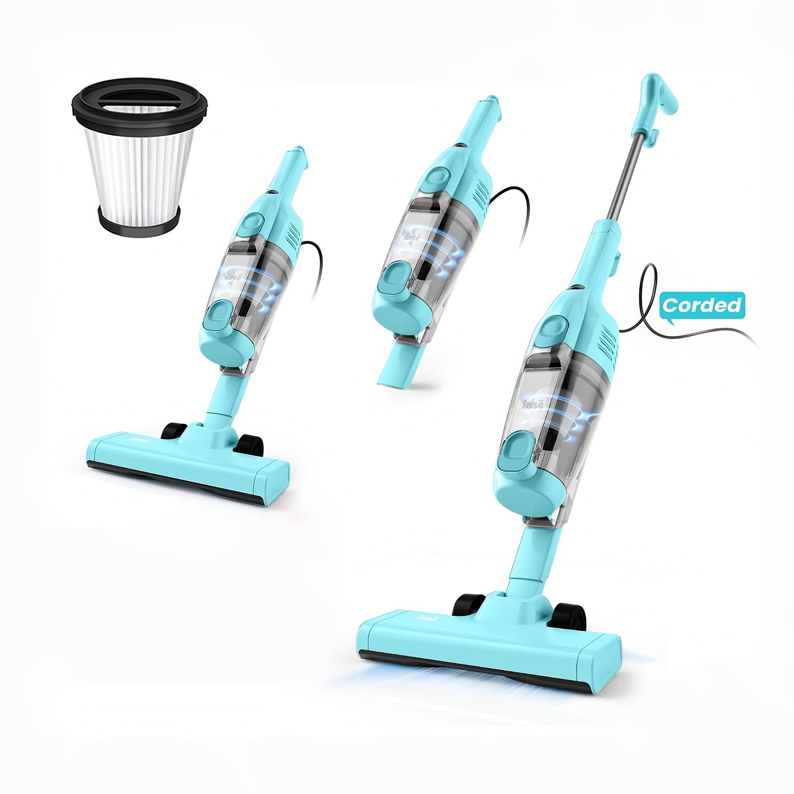 Corded Stick Vacuum Cleaner 20KPa 600W Motor 2-in-1 Bagless Upright Handheld Vacuum 0.8L Dustbin for Hard Floor Pet Hair Carpet Car Stairs Low Noise 65dB