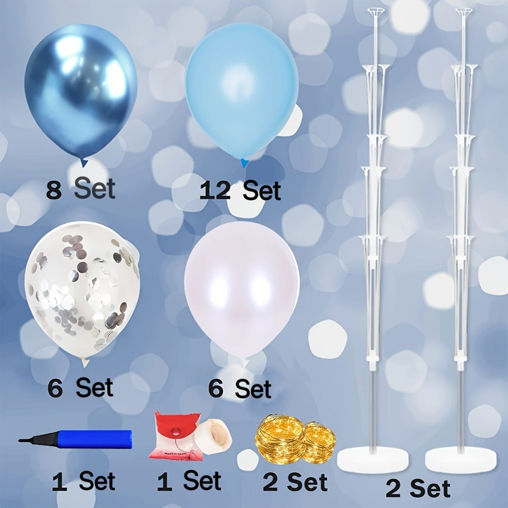 Balloon Holder Stand with LED Lights Floor Centerpiece 2 Sets Blue Balloon Stands for Wedding Birthday Party Decorations Take Off Party Supplies