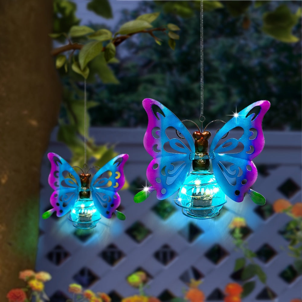 Solar Hanging Ornament Lights Ladybug & Butterfly ¨C Waterproof Indoor Outdoor Decorative Garden Light with Spring Clips for Patio, Balcony, Porch & Trail, 5.5x2.5in