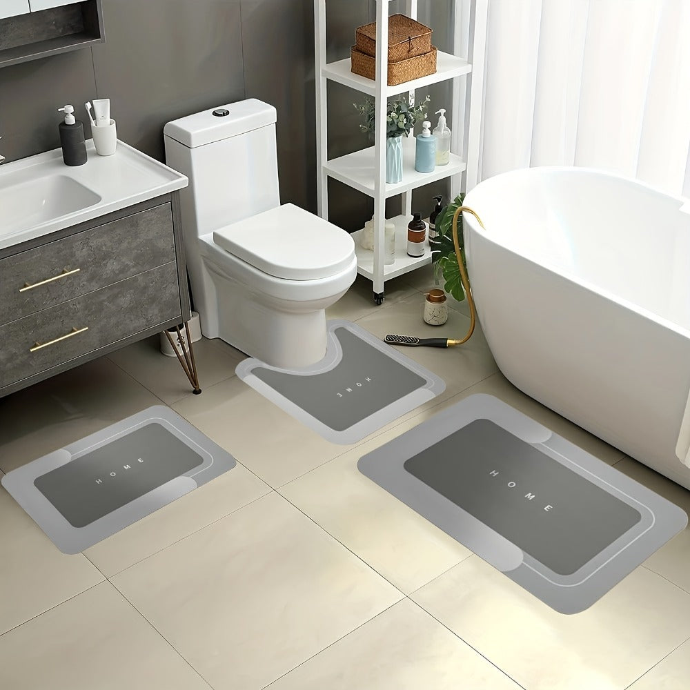 Diatomaceous Earth Bath Mat Set 3pcs Non-Slip Super Absorbent Bathroom Rug - Quick Dry Machine Washable Toilet Mat for Shower Room, Hotel & Home | Safe Non-Slip Backing | Blue, Coffee & Gray