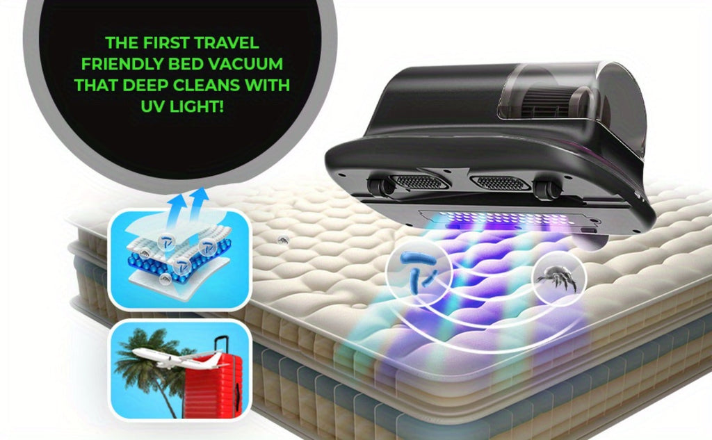 Cordless Mattress Vacuum Cleaner with Ultrasonic Heating & HEPA Filtration ¨C Portable Bed Vacuum for Dust Mites, Pet Hair, Sofas, Upholstery & Carpets