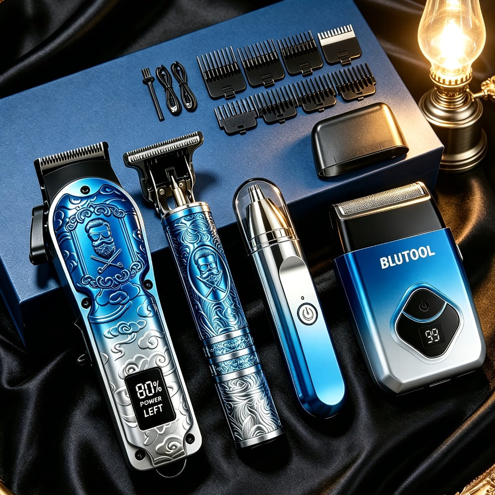 Electric Grooming Kit Foil Shaver Beard Trimmer & Nose Ear Hair Trimmer Set with LCD Power Display - Rechargeable 2 to 4 Piece Sets for Home, Travel & Car, Perfect Gift for Men, Husband & Father