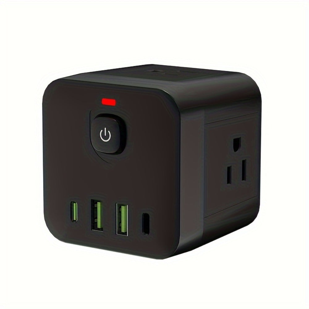 Surge Protector Power Socket 4 Side Outlets 2 USB-A 2 USB-C Overload Protection Power Off Switch Multifunctional for Living Room Kitchen Bathroom Bedroom Office Black