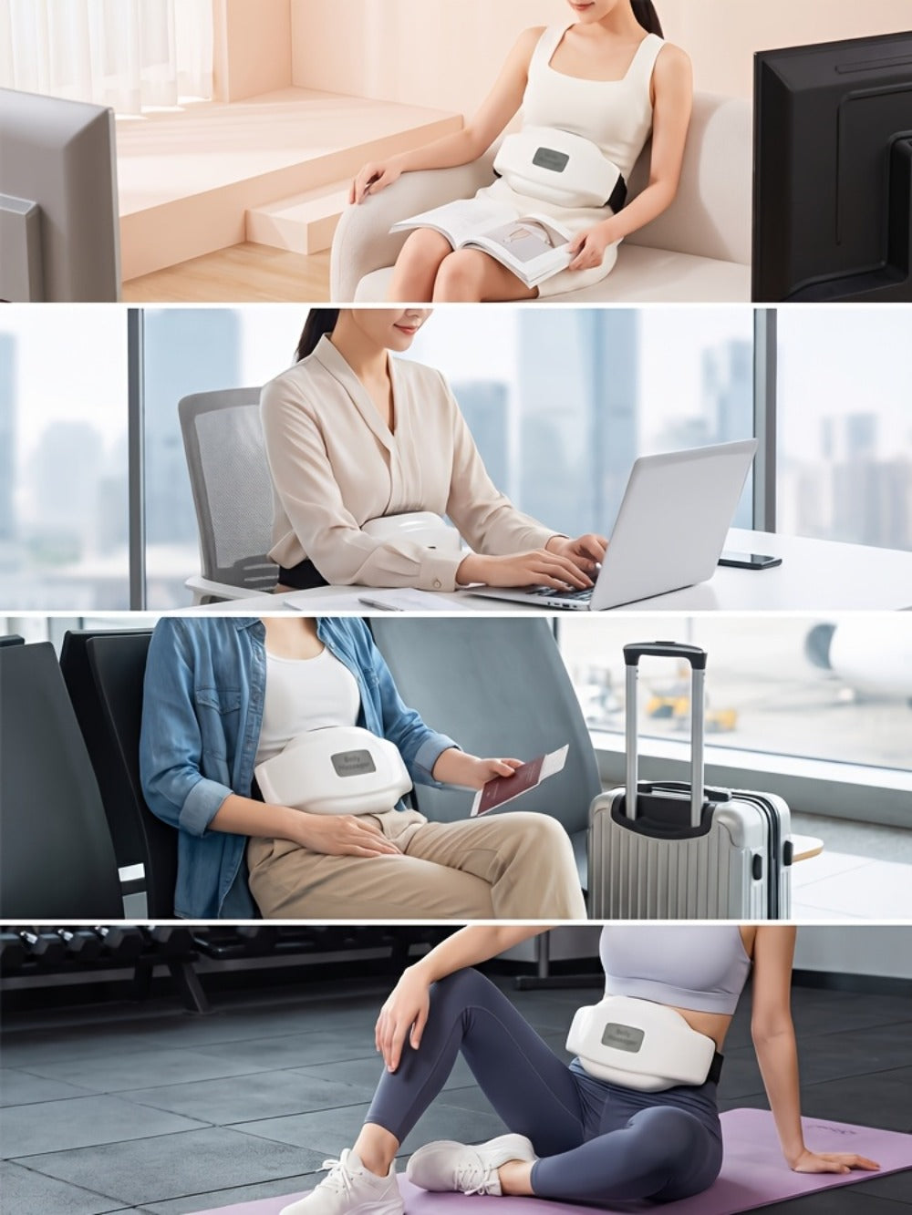 Electric Abdominal Massager with Heat - Rechargeable Portable Stomach Massager with 3 Massage Modes & Heating Function for Abdominal Pain Relief, Belly Relaxation, Cramp Relief, Home & Office Use