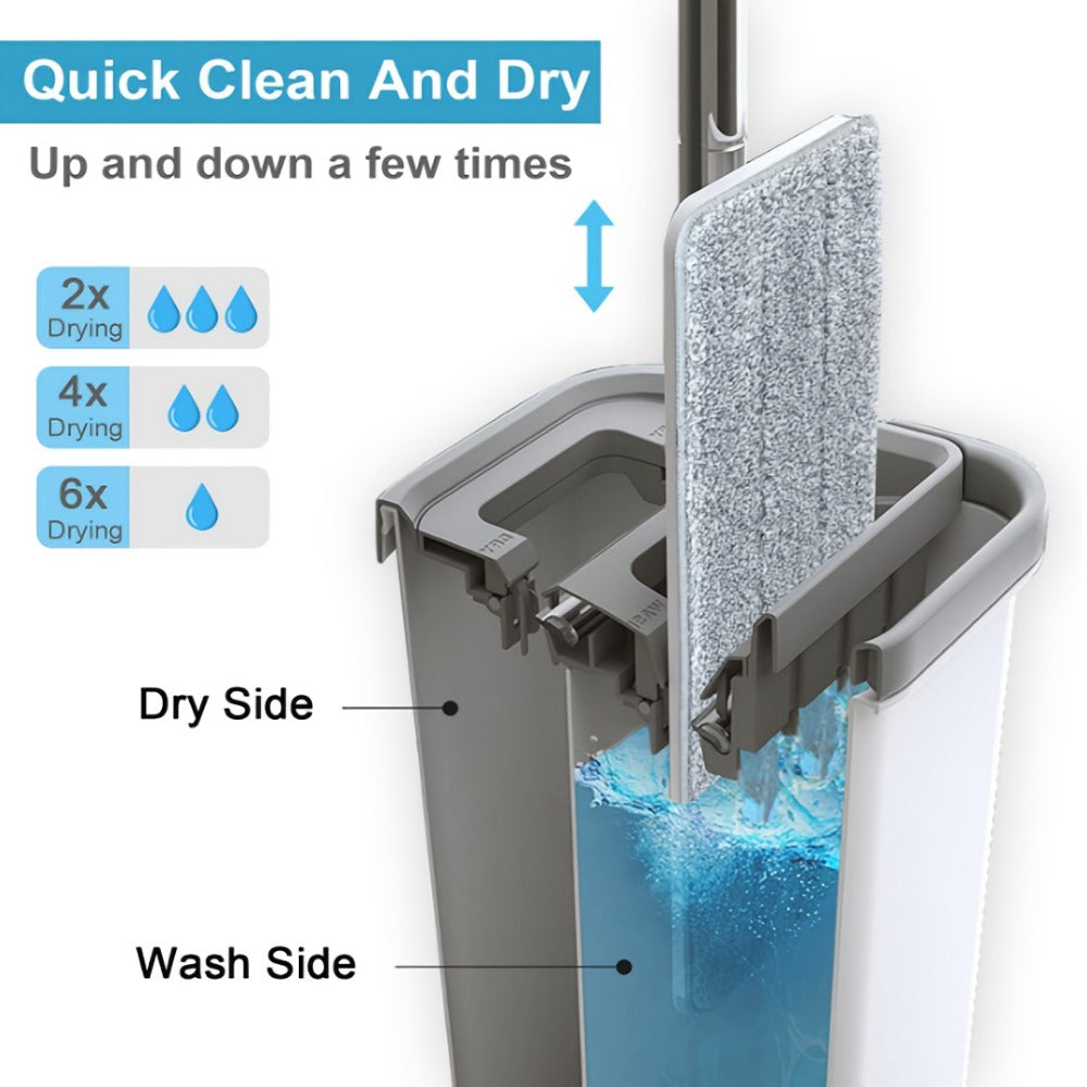 Hands-Free Flat Mop with Bucket Set ¨C 8pcs, 6 Microfiber Pads & Gloves, Dry & Wet Floor Cleaning for Bedroom, Kitchen & Bathroom