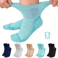 Wide Calf Socks 5 Pairs Loose Top Non-Binding Breathable Crew Socks for Men Women Plus Size Large Leg Edema Varicose Veins Comfort Fit M L Mixed Black
