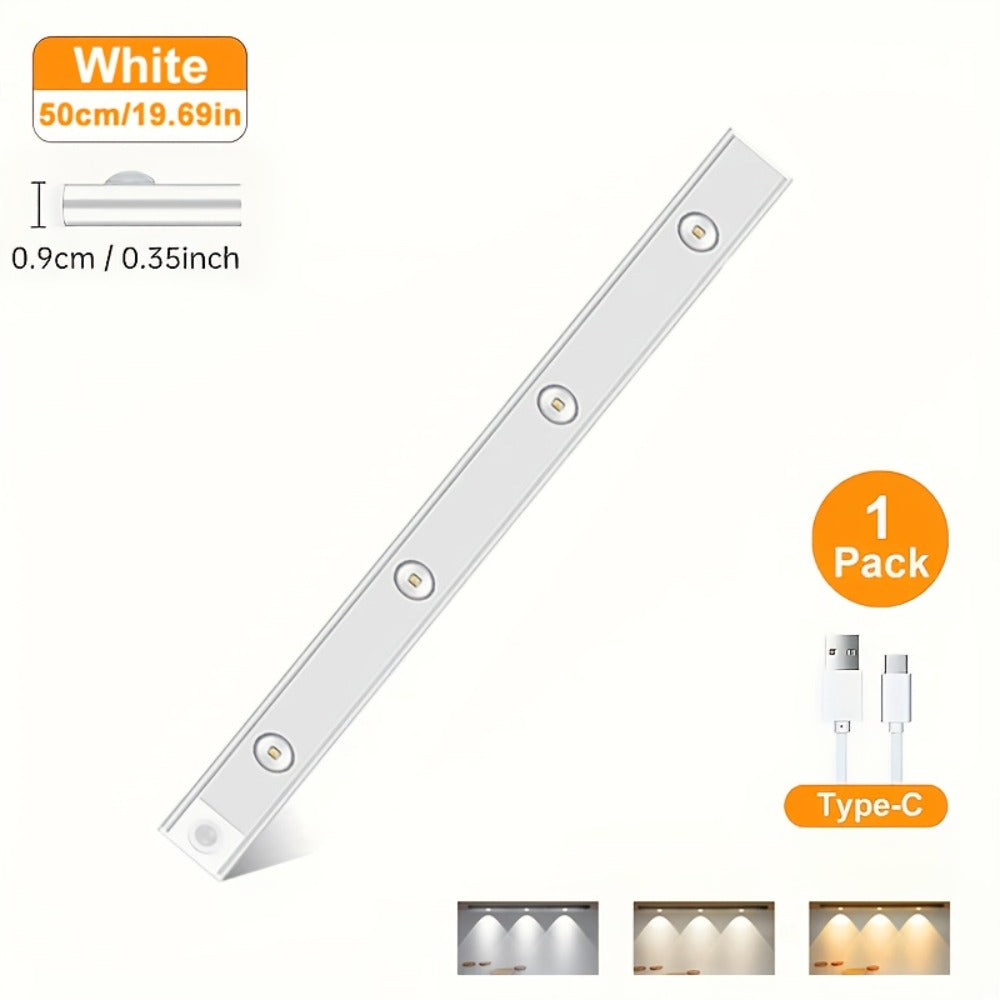 LED Motion Sensor Light USB-C Rechargeable 3 Color Temperatures Stepless Dimming Wireless Magnetic Under Cabinet Closet Night Light 1 2 4 Pack 20cm 30cm 40cm 50cm