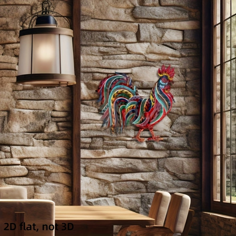 Metal Chicken Decoration 2D Flat Iron Art Farmhouse Decor | Rustic Country-Style Floor Standing Statue for Garden Backyard Courtyard Kitchen Lawn Wall Indoor Outdoor Home Decor 11.8x11.46 Inch