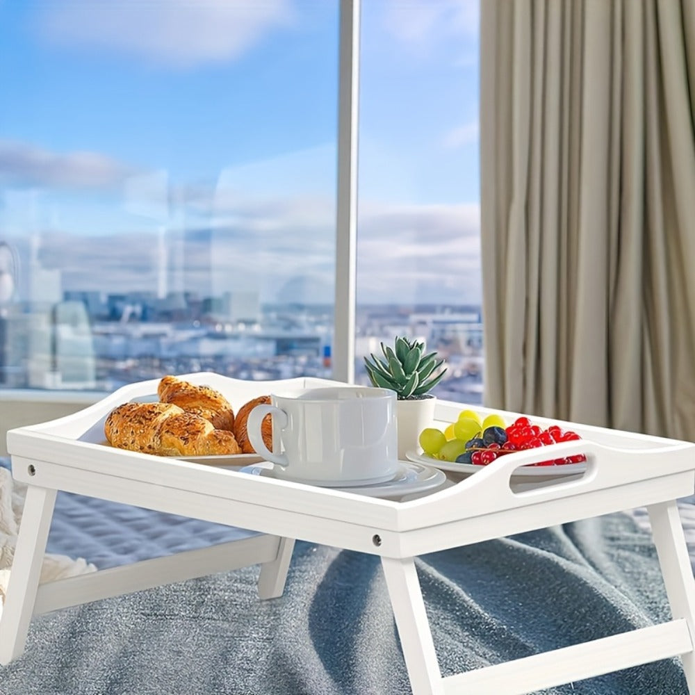 Bamboo Bed Tray Table with Folding Legs & Handles ¨C Breakfast Sofa Lap Desk, 19.32¡± x 11.83¡±, Natural Bamboo