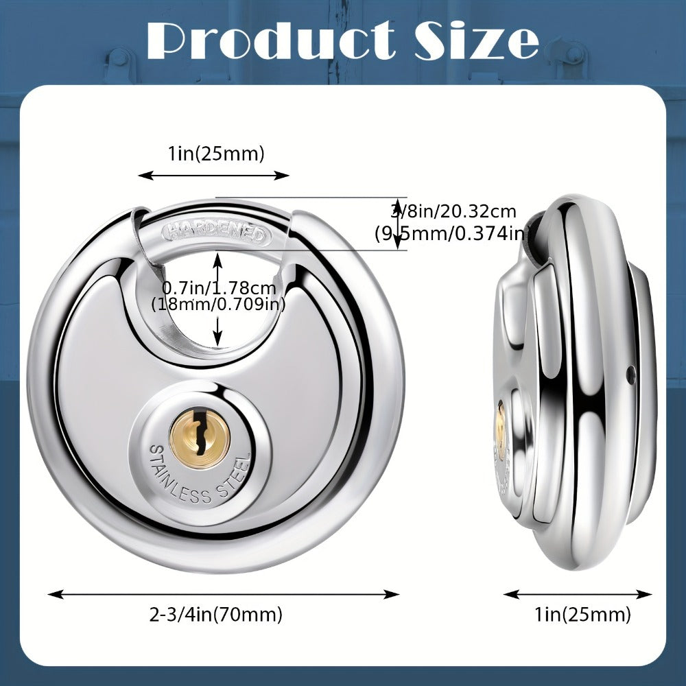 Padlocks with Same Key - 10pcs Stainless Steel Disc Lock Set, Keyed Alike Discus Pad Lock 2-3/4 Inch Wide 3/8 Inch Shackle, Outdoor Weatherproof Lock for Storage Unit, Shed, Garage, Gate & Fence