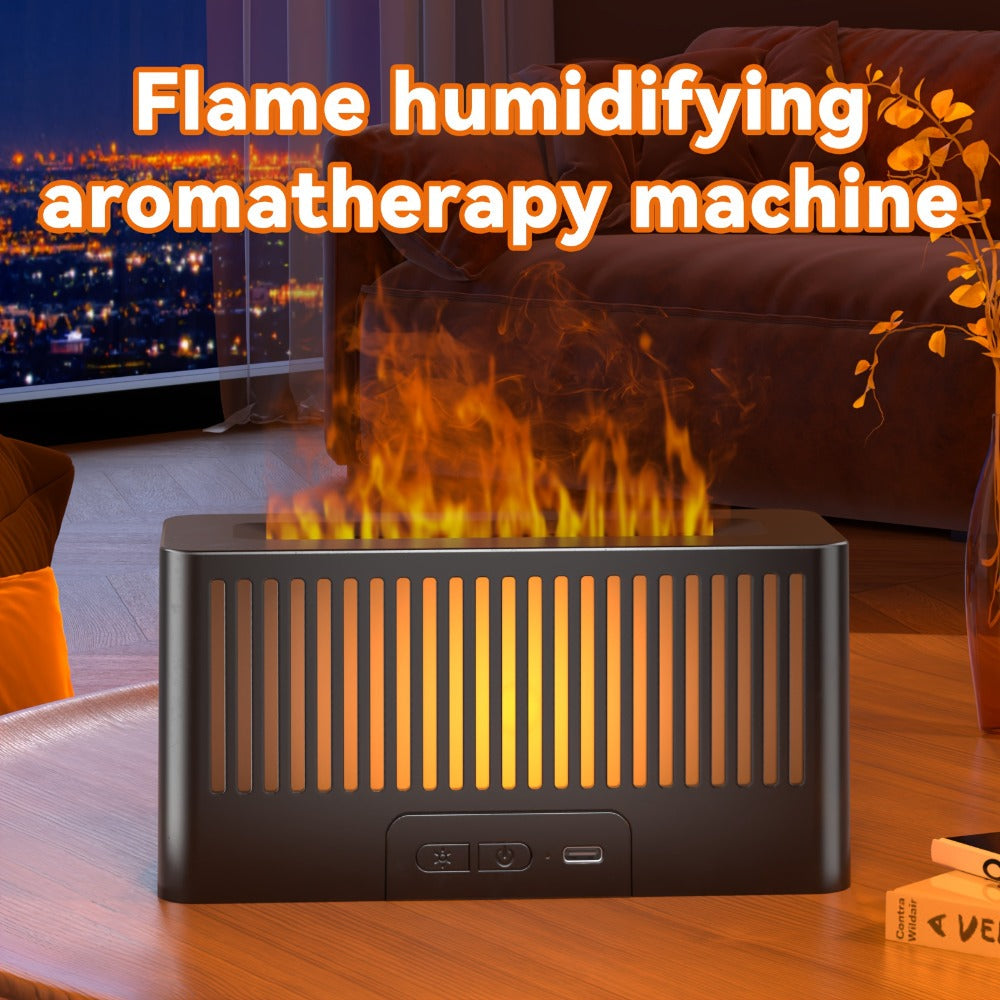 Flame Humidifier with 7-Color Simulated Fire Effect | USB Aromatherapy Essential Oil Diffuser & Cool Mist Humidifier for Living Room, Bedroom & Office | Atmosphere Decor Gift | Black & White