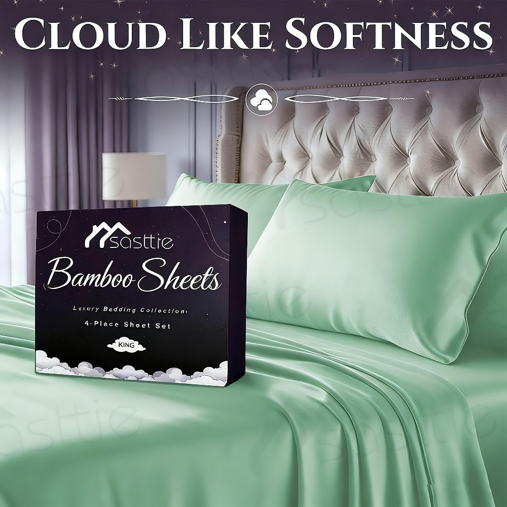 Fitted Sheet Bamboo Blend Deep Pocket Breathable Bed Sheet Set with Pillowcase