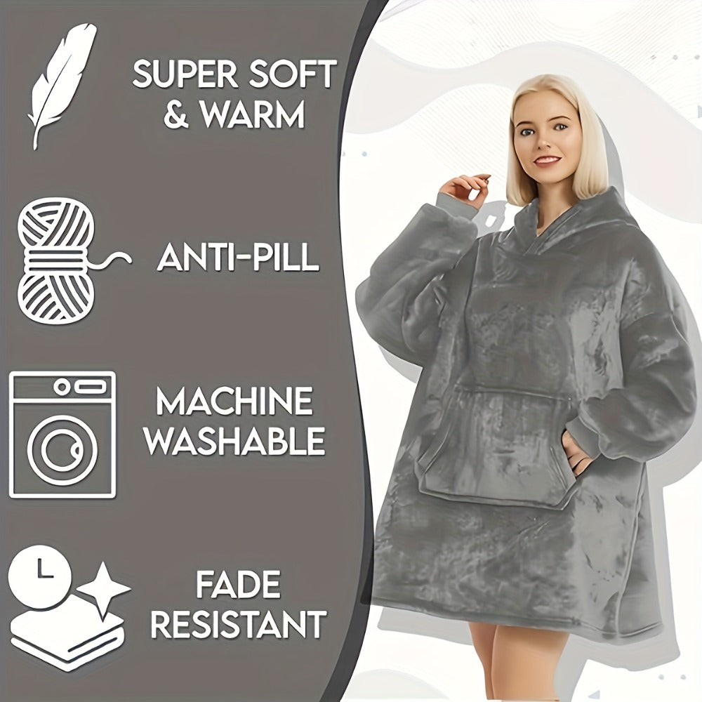 Hooded Wearable Blanket ¨C Double-Sided Flannel Suede Hoodie Blanket for Women & Men, 500gsm Oversized Warm Cozy Sweatshirt