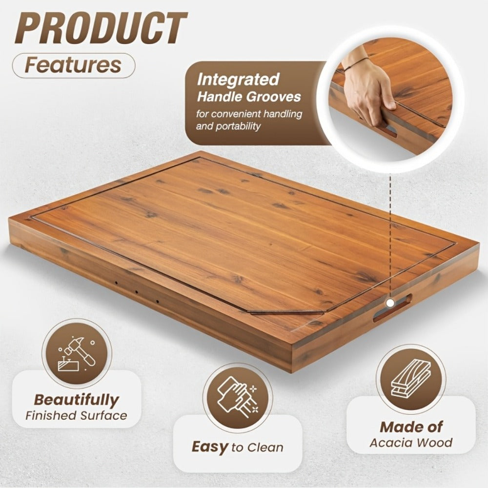 Acacia Wood Stove Top Cover Board 30x22 Inch, Gas Stove Cover with Handle Groove & Ventilation Holes, Extra Counter Space Cutting Board Serving Tray for Kitchen RV Camper, Multifunctional Charcuterie Board