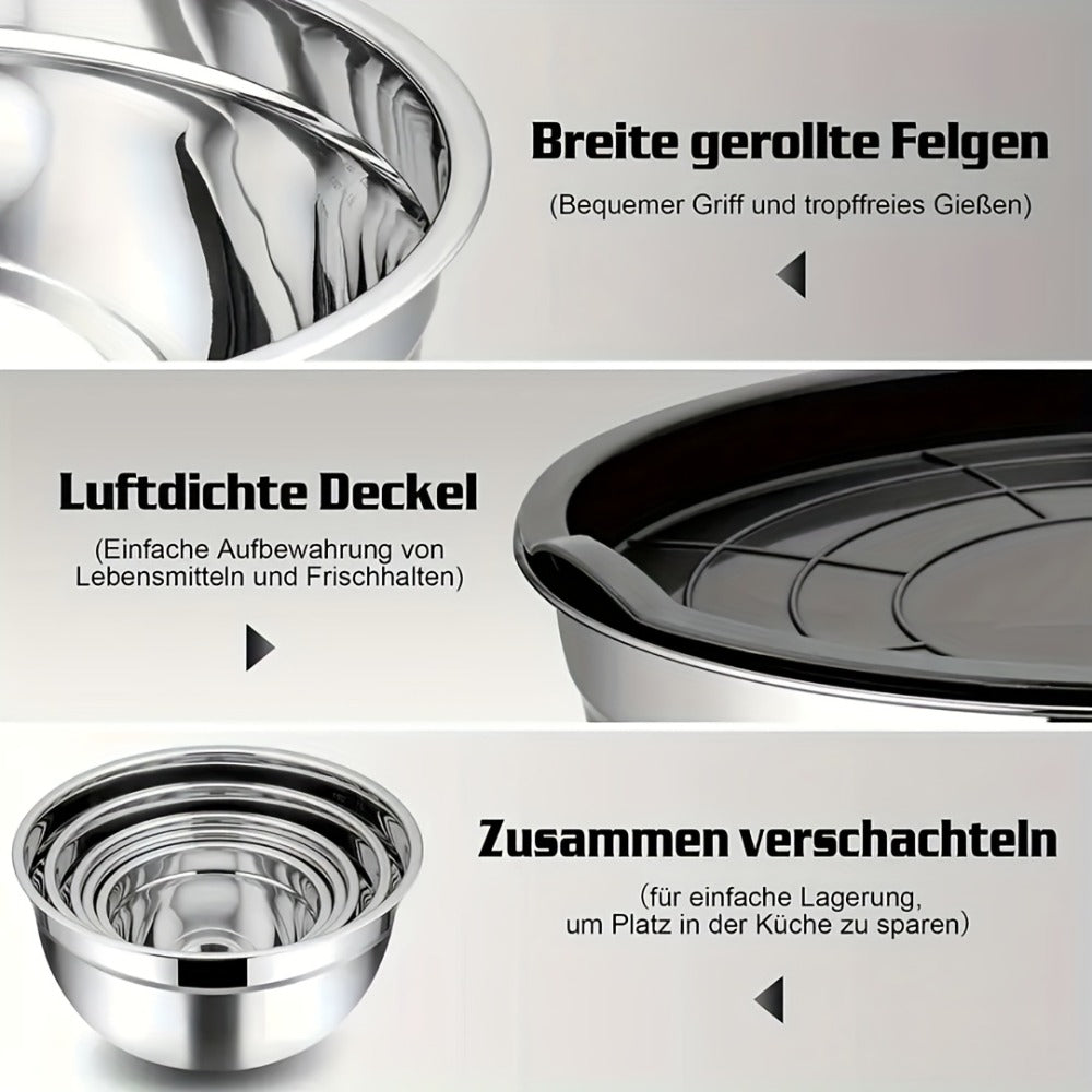 Stainless Steel Mixing Bowls with Airtight Lids Set of 14 Seven Nesting Bowls 0.7 to 4.5QT for Mixing Serving Salad Food Prep Kitchen Storage